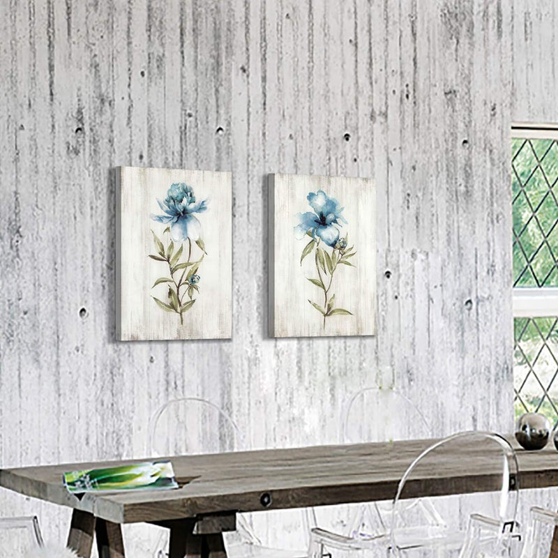 Hardy Gallery Blue Flower Canvas Wall Art: Botanical Floral Artwork Wildflower Picture Painting for Bedroom (24'' x 18'' x 2 Panels) - Image 4